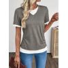 image:imageSHEWIN Womens Mock Layered Tops Casual Crewneck Short Sleeve Shirts Contrast Basic TeesGrey