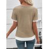 image:imageSHEWIN Womens Mock Layered Tops Casual Crewneck Short Sleeve Shirts Contrast Basic TeesLight Brown