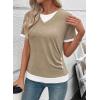image:imageSHEWIN Womens Mock Layered Tops Casual Crewneck Short Sleeve Shirts Contrast Basic TeesLight Brown