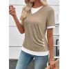 image:imageSHEWIN Womens Mock Layered Tops Casual Crewneck Short Sleeve Shirts Contrast Basic TeesLight Brown