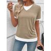 image:imageSHEWIN Womens Mock Layered Tops Casual Crewneck Short Sleeve Shirts Contrast Basic TeesLight Brown