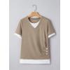 image:imageSHEWIN Womens Mock Layered Tops Casual Crewneck Short Sleeve Shirts Contrast Basic TeesLight Brown
