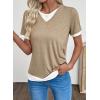 image:imageSHEWIN Womens Mock Layered Tops Casual Crewneck Short Sleeve Shirts Contrast Basic TeesLight Brown