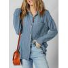 image:imageSHEWIN Womens Ribbed Knit Shacket Jacket Casual Long Sleeve Button Down Shirts Loose Sweater Tops Dressy Blouses with PocketDusk Blue