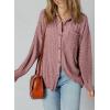image:imageSHEWIN Womens Ribbed Knit Shacket Jacket Casual Long Sleeve Button Down Shirts Loose Sweater Tops Dressy Blouses with PocketFushia