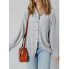 image:imageSHEWIN Womens Ribbed Knit Shacket Jacket Casual Long Sleeve Button Down Shirts Loose Sweater Tops Dressy Blouses with PocketLight Grey