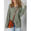 image:imageSHEWIN Womens Ribbed Knit Shacket Jacket Casual Long Sleeve Button Down Shirts Loose Sweater Tops Dressy Blouses with PocketMist Green