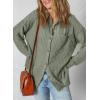 image:imageSHEWIN Womens Ribbed Knit Shacket Jacket Casual Long Sleeve Button Down Shirts Loose Sweater Tops Dressy Blouses with PocketMist Green