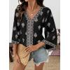image:imageSHEWIN Womens Summer Tops Casual Floral Print Deep V Neck 34 Sleeve Blouses Dressy Boho Vacation Tunic TopsBlack