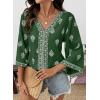 image:imageSHEWIN Womens Summer Tops Casual Floral Print Deep V Neck 34 Sleeve Blouses Dressy Boho Vacation Tunic TopsBlackish Green