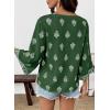 image:imageSHEWIN Womens Summer Tops Casual Floral Print Deep V Neck 34 Sleeve Blouses Dressy Boho Vacation Tunic TopsBlackish Green