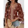image:imageSHEWIN Womens Summer Tops Casual Floral Print Deep V Neck 34 Sleeve Blouses Dressy Boho Vacation Tunic TopsBrown