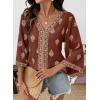 image:imageSHEWIN Womens Summer Tops Casual Floral Print Deep V Neck 34 Sleeve Blouses Dressy Boho Vacation Tunic TopsBrown