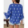 image:imageSHEWIN Womens Summer Tops Casual Floral Print Deep V Neck 34 Sleeve Blouses Dressy Boho Vacation Tunic TopsDark Blue