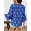 image:imageSHEWIN Womens Summer Tops Casual Floral Print Deep V Neck 34 Sleeve Blouses Dressy Boho Vacation Tunic TopsDark Blue