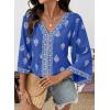 image:imageSHEWIN Womens Summer Tops Casual Floral Print Deep V Neck 34 Sleeve Blouses Dressy Boho Vacation Tunic TopsDark Blue
