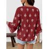 image:imageSHEWIN Womens Summer Tops Casual Floral Print Deep V Neck 34 Sleeve Blouses Dressy Boho Vacation Tunic TopsDark Red