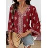 image:imageSHEWIN Womens Summer Tops Casual Floral Print Deep V Neck 34 Sleeve Blouses Dressy Boho Vacation Tunic TopsDark Red
