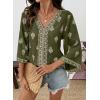 image:imageSHEWIN Womens Summer Tops Casual Floral Print Deep V Neck 34 Sleeve Blouses Dressy Boho Vacation Tunic TopsGreen