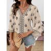 image:imageSHEWIN Womens Summer Tops Casual Floral Print Deep V Neck 34 Sleeve Blouses Dressy Boho Vacation Tunic TopsKhaki