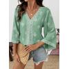 image:imageSHEWIN Womens Summer Tops Casual Floral Print Deep V Neck 34 Sleeve Blouses Dressy Boho Vacation Tunic TopsLight Green