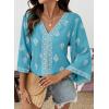 image:imageSHEWIN Womens Summer Tops Casual Floral Print Deep V Neck 34 Sleeve Blouses Dressy Boho Vacation Tunic TopsMist Blue