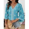 image:imageSHEWIN Womens Summer Tops Casual Floral Print Deep V Neck 34 Sleeve Blouses Dressy Boho Vacation Tunic TopsMist Blue