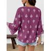 image:imageSHEWIN Womens Summer Tops Casual Floral Print Deep V Neck 34 Sleeve Blouses Dressy Boho Vacation Tunic TopsPurple