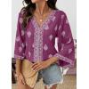 image:imageSHEWIN Womens Summer Tops Casual Floral Print Deep V Neck 34 Sleeve Blouses Dressy Boho Vacation Tunic TopsPurple