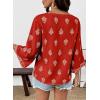 image:imageSHEWIN Womens Summer Tops Casual Floral Print Deep V Neck 34 Sleeve Blouses Dressy Boho Vacation Tunic TopsRed