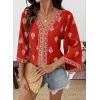 image:imageSHEWIN Womens Summer Tops Casual Floral Print Deep V Neck 34 Sleeve Blouses Dressy Boho Vacation Tunic TopsRed
