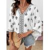 image:imageSHEWIN Womens Summer Tops Casual Floral Print Deep V Neck 34 Sleeve Blouses Dressy Boho Vacation Tunic TopsWhite