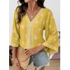 image:imageSHEWIN Womens Summer Tops Casual Floral Print Deep V Neck 34 Sleeve Blouses Dressy Boho Vacation Tunic TopsYellow