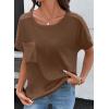 image:imageSHEWIN Womens Summer Tops Short Sleeve TShirts Crew Neck Casual Solid Basic Tees 2026 ClothesA Brown