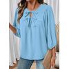 image:imageSHEWIN Womens Tops 34 Sleeves Blouse Babydoll Dressy Casual Top Elegant Bow Tie Loose Ladies Shirts 2026A Blue