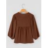 image:imageSHEWIN Womens Tops 34 Sleeves Blouse Babydoll Dressy Casual Top Elegant Bow Tie Loose Ladies Shirts 2026A Brown