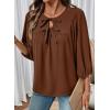 image:imageSHEWIN Womens Tops 34 Sleeves Blouse Babydoll Dressy Casual Top Elegant Bow Tie Loose Ladies Shirts 2026A Brown