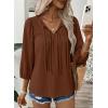 image:imageSHEWIN Womens Tops 34 Sleeves Blouse Babydoll Dressy Casual Top Elegant Bow Tie Loose Ladies Shirts 2026A Brown