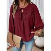 image:imageSHEWIN Womens Tops 34 Sleeves Blouse Babydoll Dressy Casual Top Elegant Bow Tie Loose Ladies Shirts 2026A Burgundy