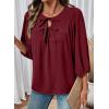 image:imageSHEWIN Womens Tops 34 Sleeves Blouse Babydoll Dressy Casual Top Elegant Bow Tie Loose Ladies Shirts 2026A Burgundy