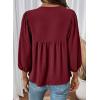 image:imageSHEWIN Womens Tops 34 Sleeves Blouse Babydoll Dressy Casual Top Elegant Bow Tie Loose Ladies Shirts 2026A Burgundy