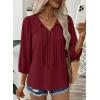 image:imageSHEWIN Womens Tops 34 Sleeves Blouse Babydoll Dressy Casual Top Elegant Bow Tie Loose Ladies Shirts 2026A Burgundy