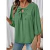 image:imageSHEWIN Womens Tops 34 Sleeves Blouse Babydoll Dressy Casual Top Elegant Bow Tie Loose Ladies Shirts 2026A Green