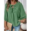 image:imageSHEWIN Womens Tops 34 Sleeves Blouse Babydoll Dressy Casual Top Elegant Bow Tie Loose Ladies Shirts 2026A Green