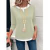 image:imageSHEWIN Womens Tops Casual Crewneck Color Block Long Sleeve Shirts Fall Fashion Basic Tees Slim FitMeadow Mist Green