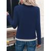 image:imageSHEWIN Womens Tops Casual Crewneck Color Block Long Sleeve Shirts Fall Fashion Basic Tees Slim FitNavy Blue