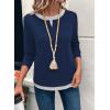 image:imageSHEWIN Womens Tops Casual Crewneck Color Block Long Sleeve Shirts Fall Fashion Basic Tees Slim FitNavy Blue
