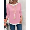 image:imageSHEWIN Womens Tops Casual Crewneck Color Block Long Sleeve Shirts Fall Fashion Basic Tees Slim FitPink