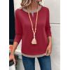 image:imageSHEWIN Womens Tops Casual Crewneck Color Block Long Sleeve Shirts Fall Fashion Basic Tees Slim FitRacing Red