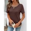 image:imageSHEWIN Womens Tops Casual Crewneck Color Block Short Sleeve Mock Double Layer TShirt Summer Outfits for Women 2026Brown